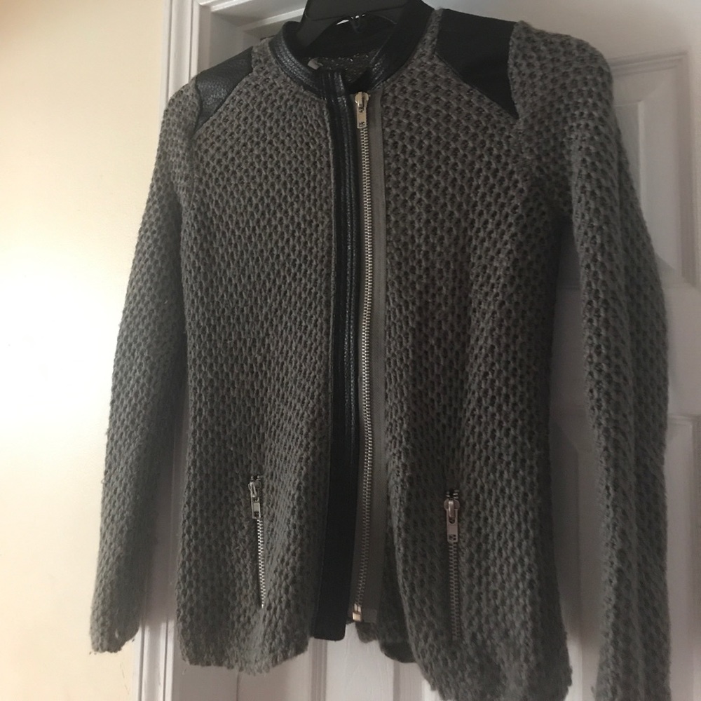 Grey leather detail Moto sweater Chelsea & Violet