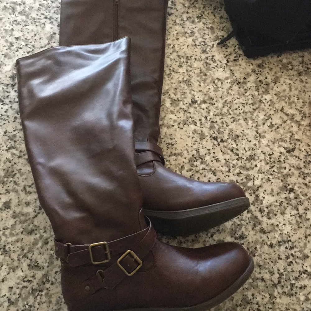 Brown faux leather riding boots