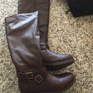 Brown faux leather riding boots