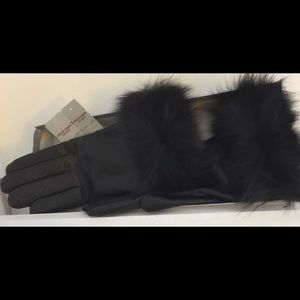 Gloves Black leather with Black Mink trim