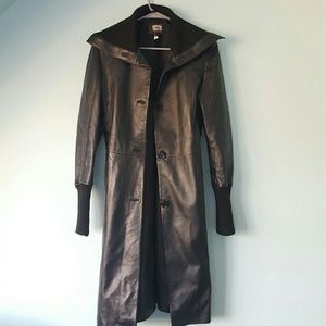 Long faux leather coat