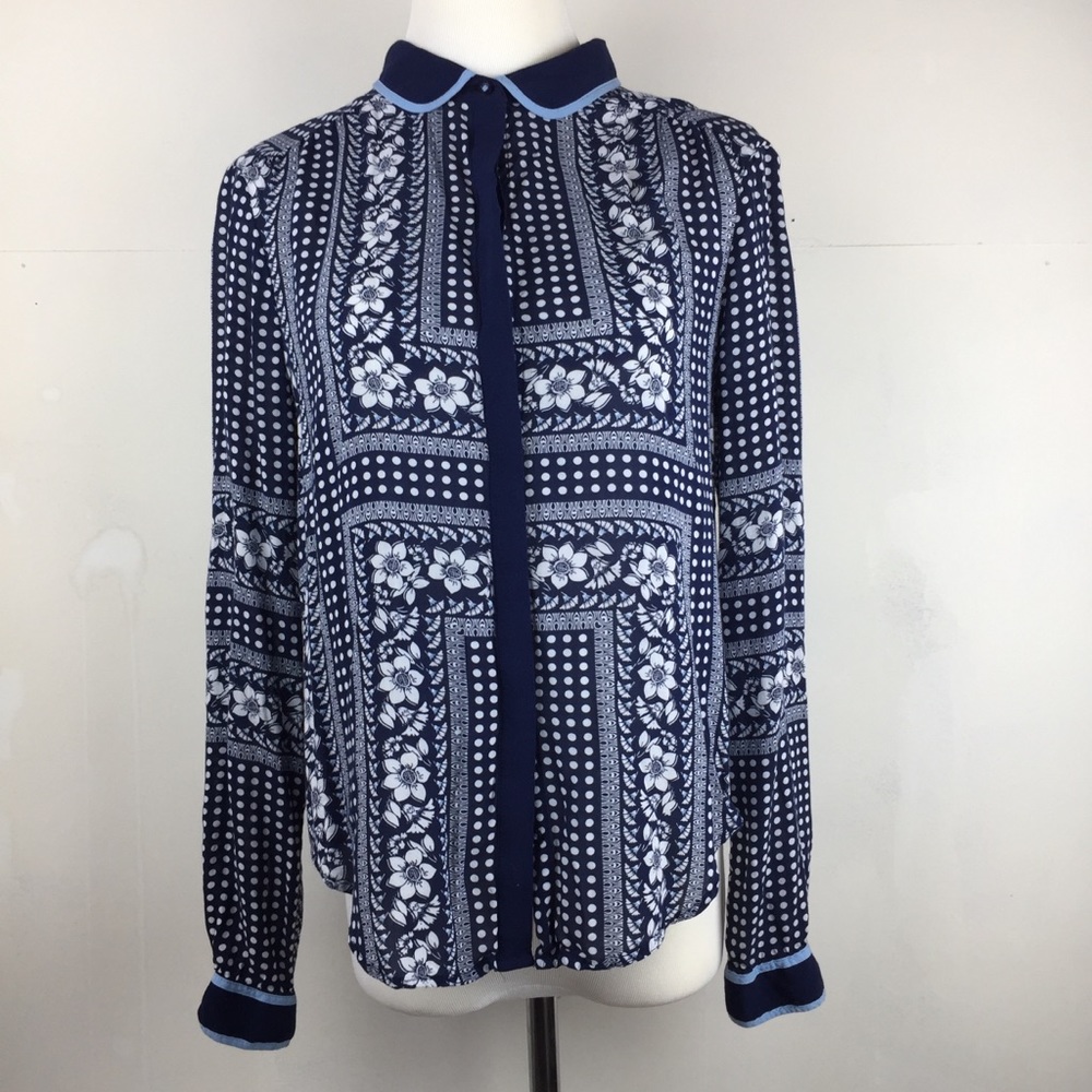 Anthropologie Maeve Button Down Collar Blouse Blue