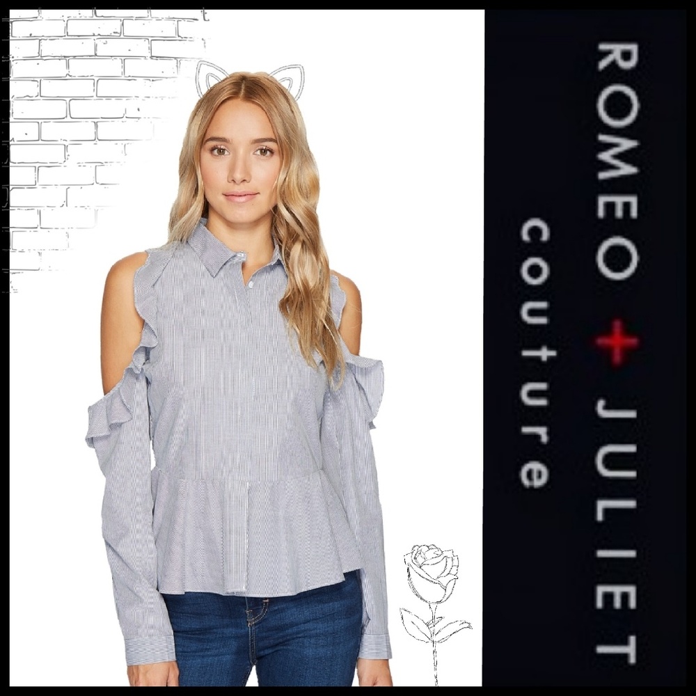 🆕R & J Couture➡Striped Cold Shoulder Shirt