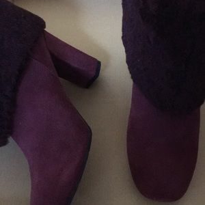 Suede burgundy heel boots with faux fur, brand new