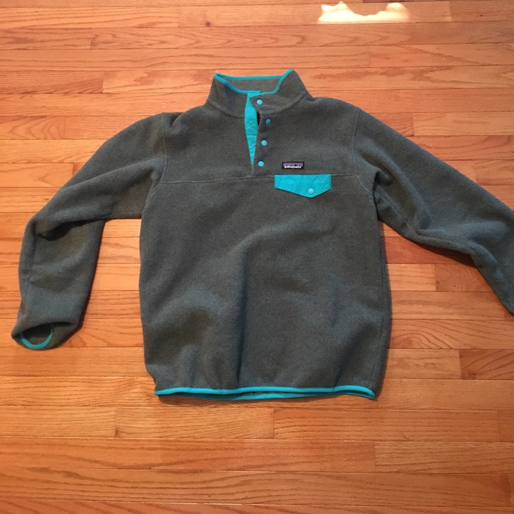 Gray and Blue Patagonia Fleece Pullover Medium