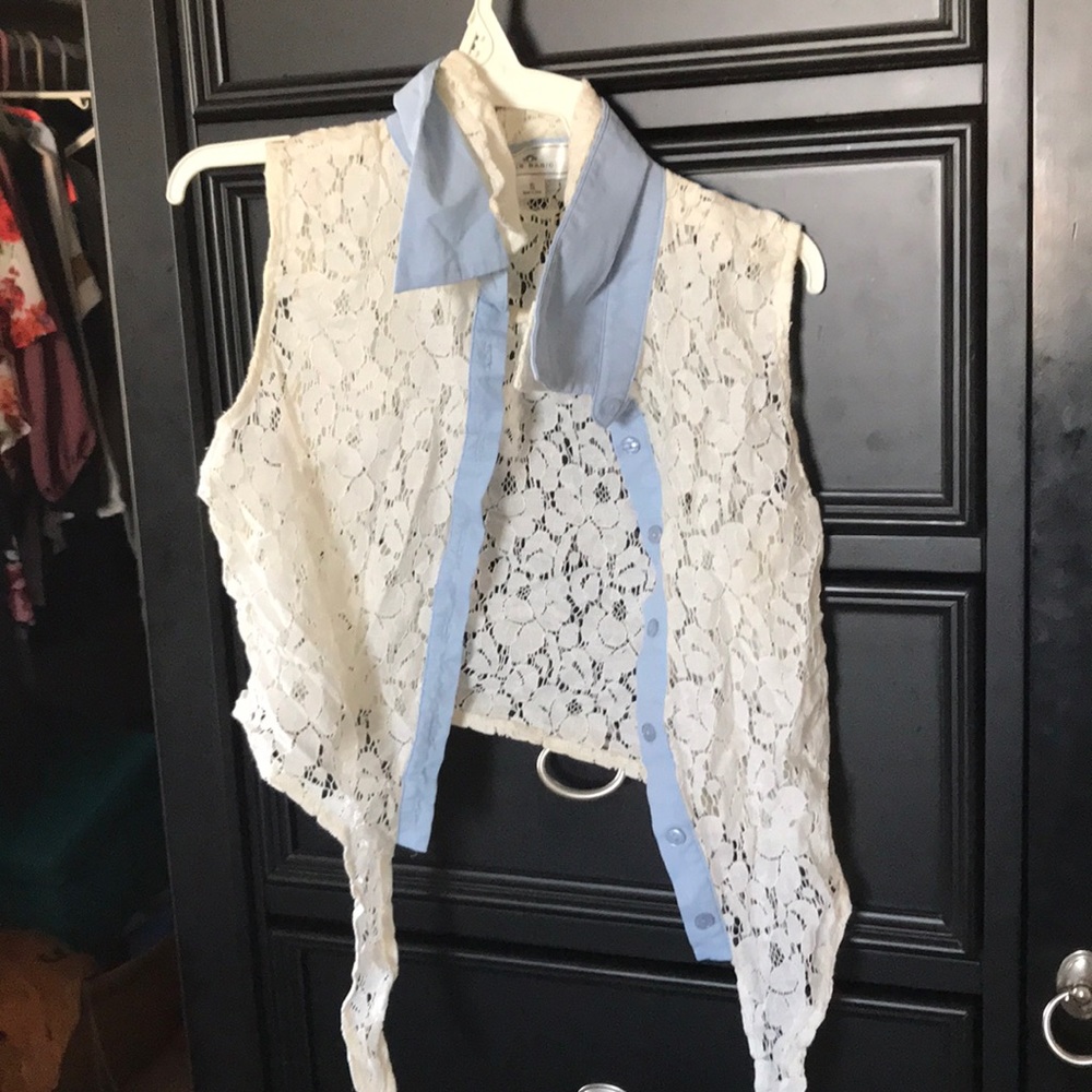 white lace crop button down