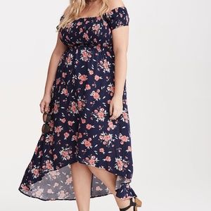 NWT Floral Print Off the Shoulder Hi-Lo Maxi Dress