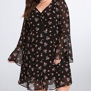 Boho A-Line Bell Sleeve Chiffon Shirt Dress