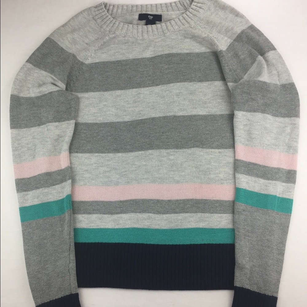 Gap Gray Pink and Blue Stripe Sweater Size Small