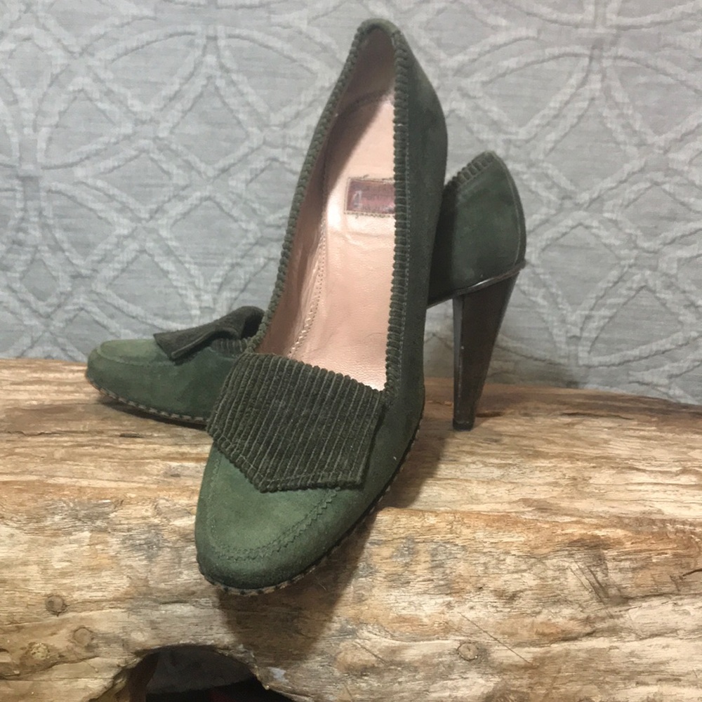 Olive suede corduroy mixed pumps