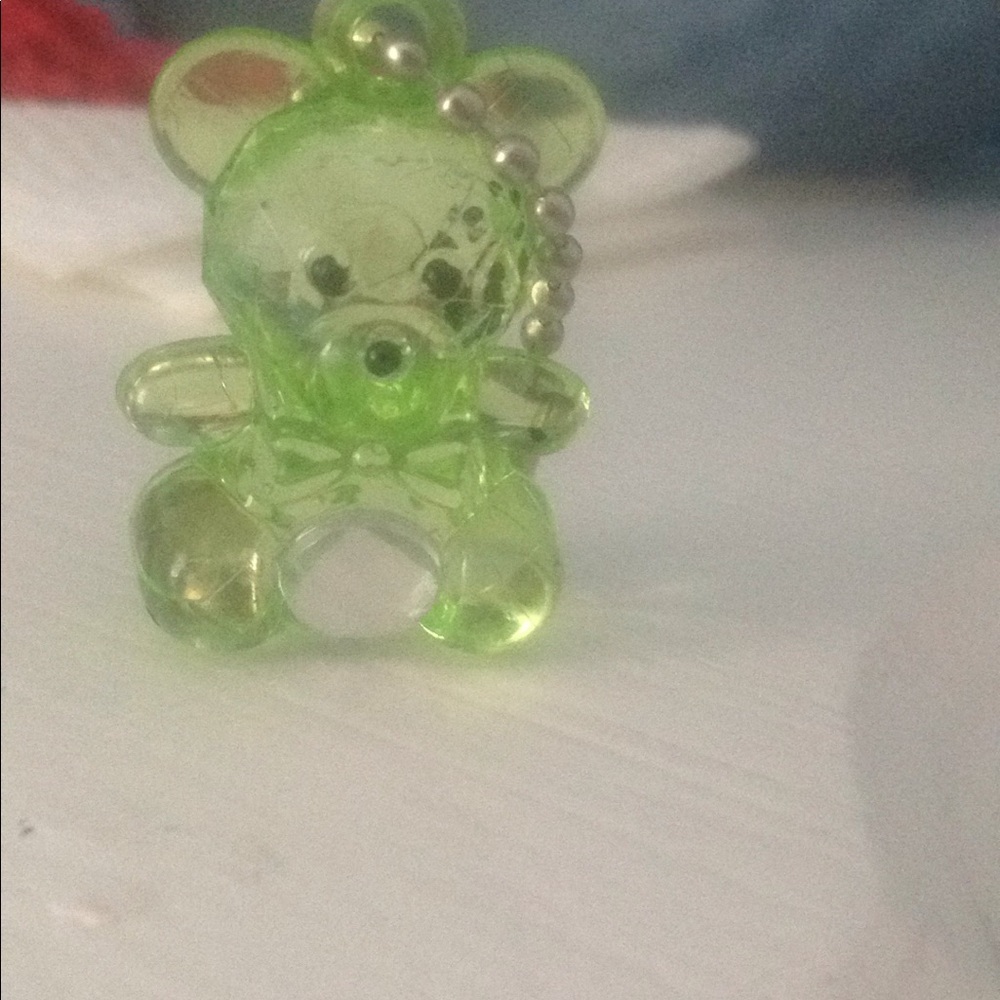 Lime green crystal teddy bear keychain