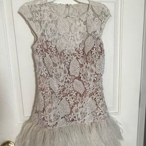 White backless lace & feather prom dress