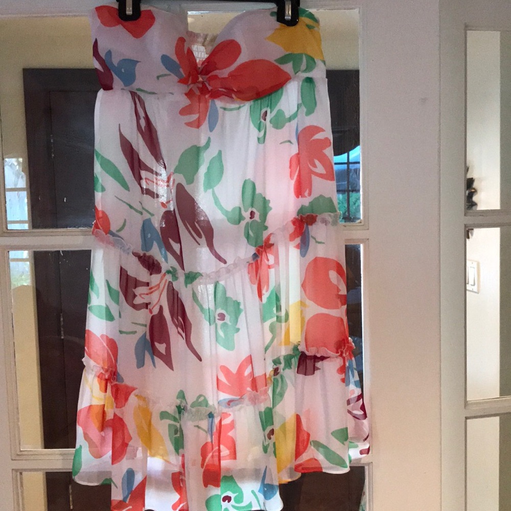 Strapless floral print dress