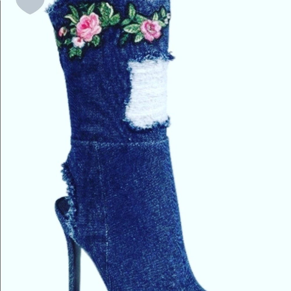 Dark Denim floral  booties