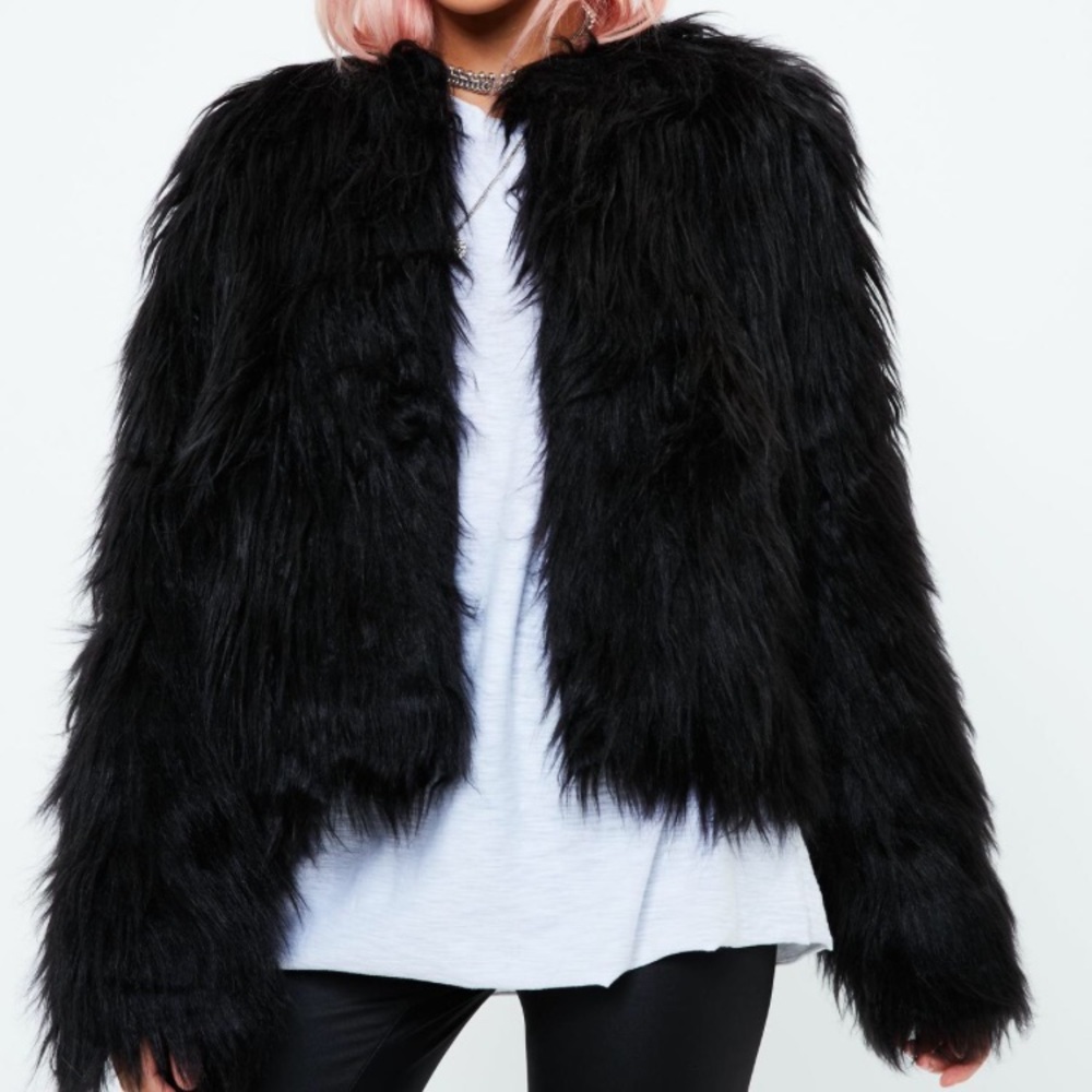 Missguided Black faux long fur coat