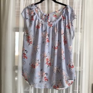LC Lauren Conrad Light Blue with Flowers Blouse