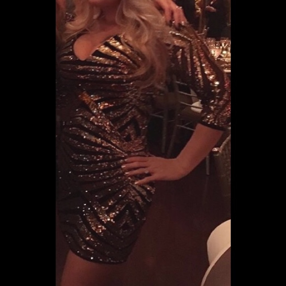 Gold and black sequined dress