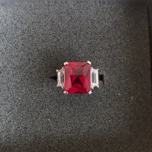 Emerald cut Red and White Stone Ring