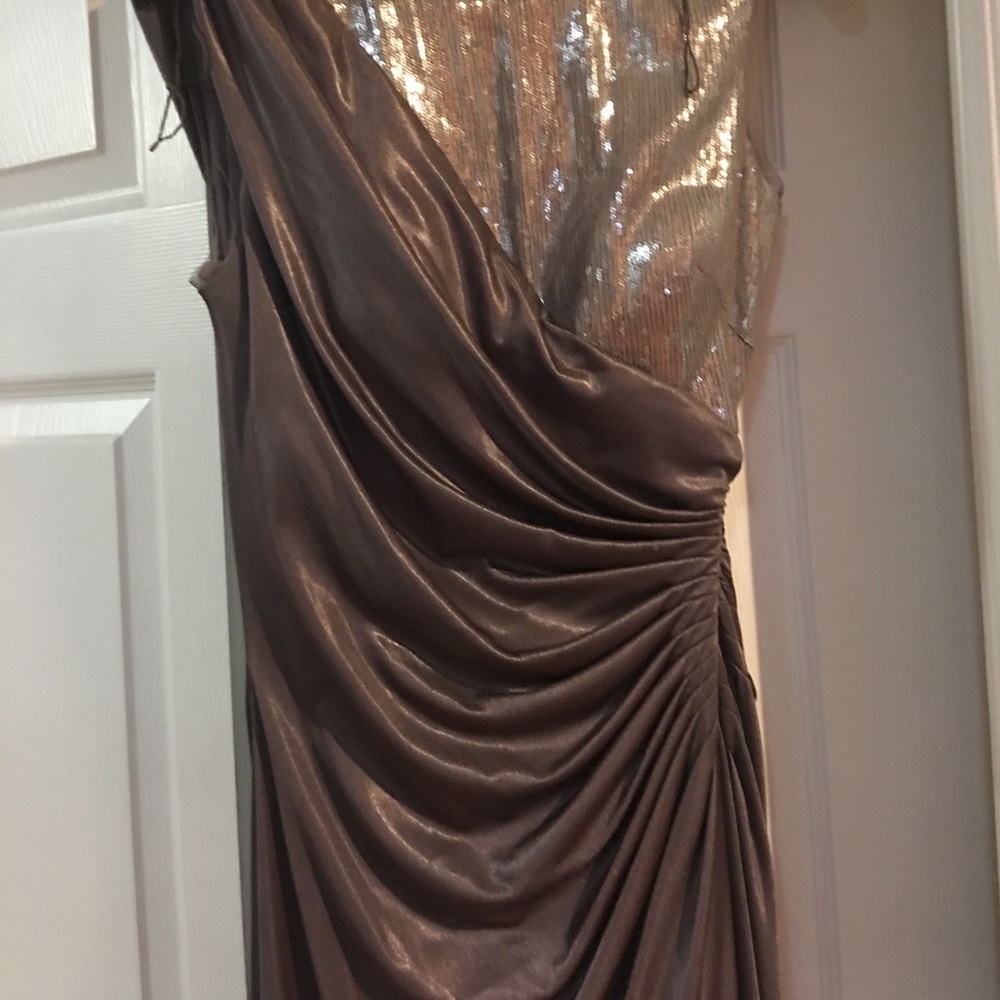 Worn once tan evening gown.