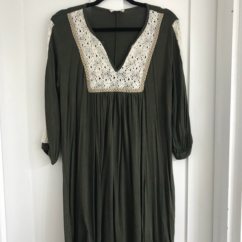 Olive green peasant dress.