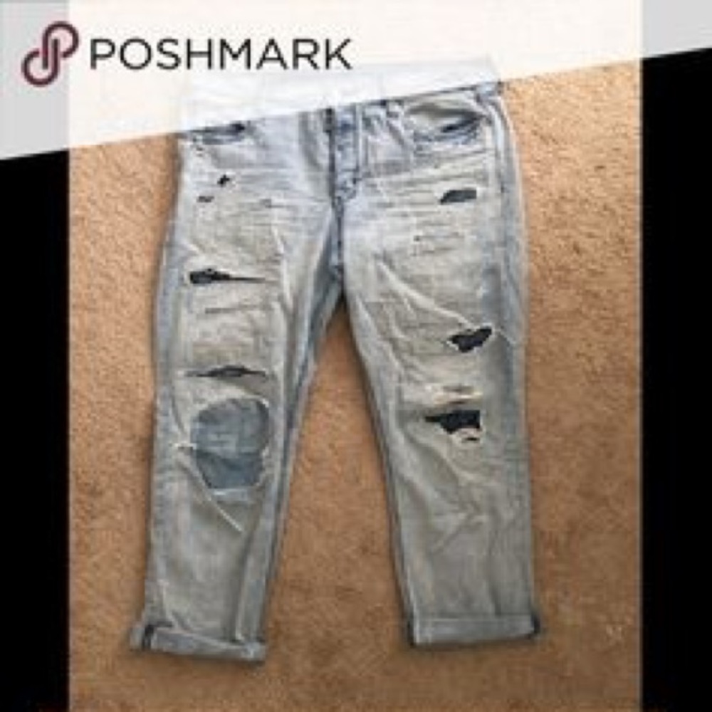 American Eagle destroyed patch Boyfriend Jeans
