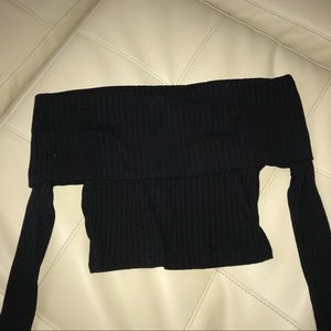 Long sleeved ribbed off the shoulder top