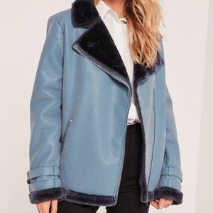 Missguided Aviator Faux Fur Lined Pilot Jacket