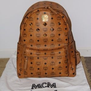 MCM Stark in Visetos Cognac Medium Backpack