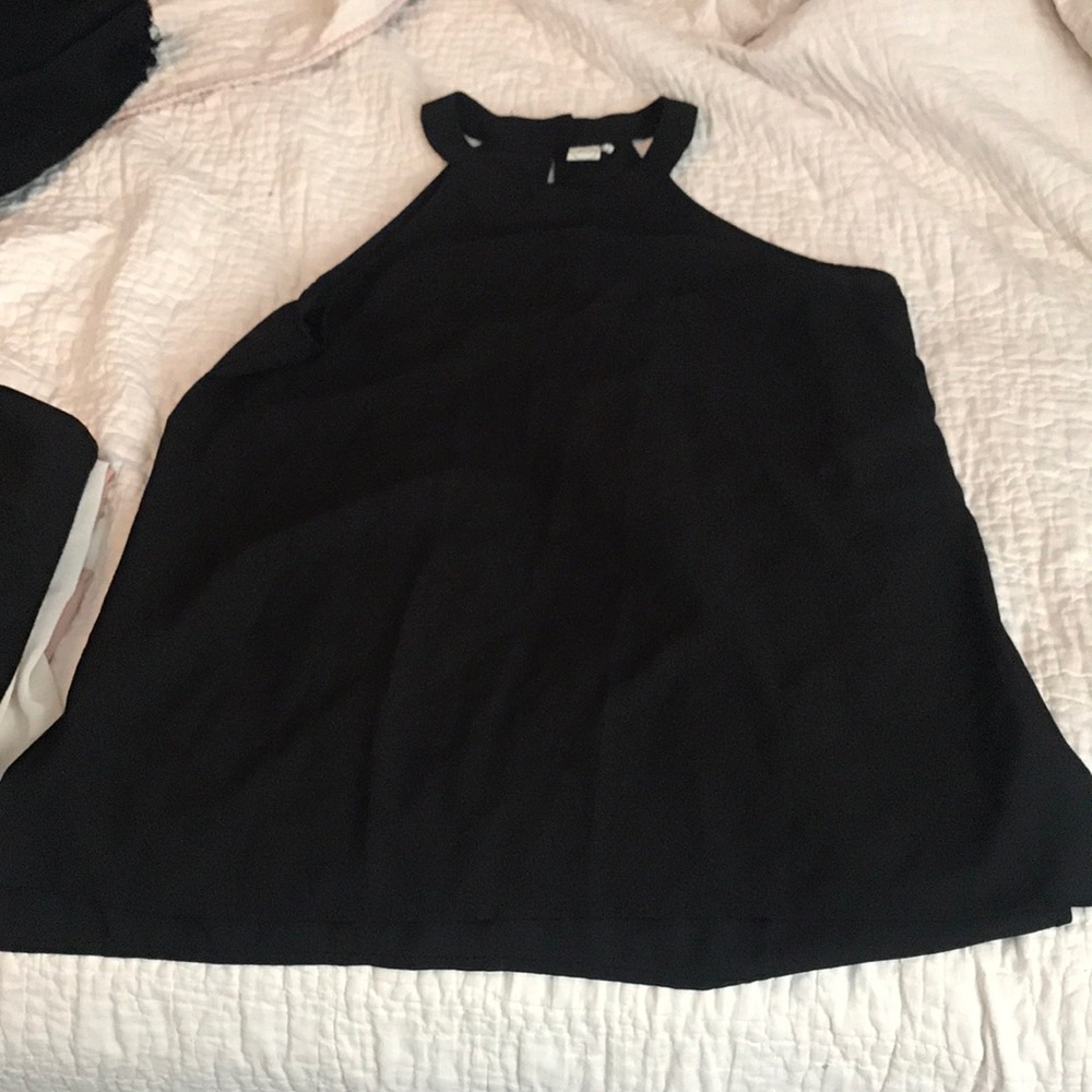 Paper crane high neck black halter shirt