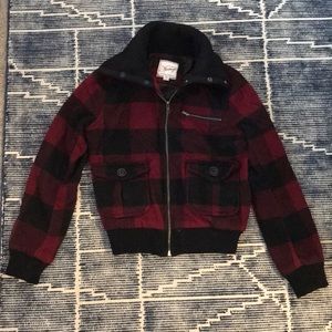 Red and black plaid bomber jacket