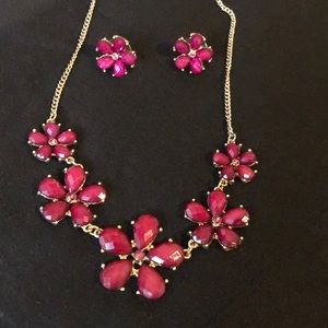 Purple/Maroon Flower Necklace & Earring Set