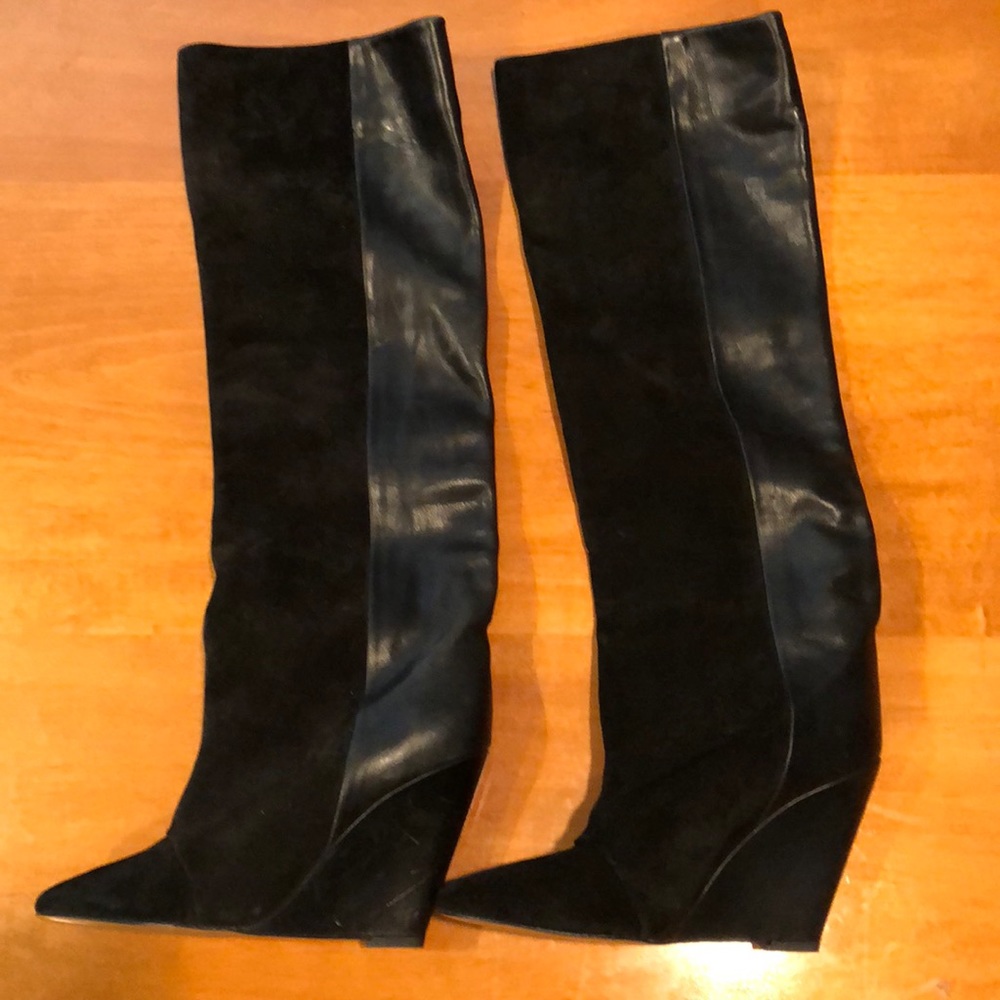 Isabel Marant black suede and leather wedge boots