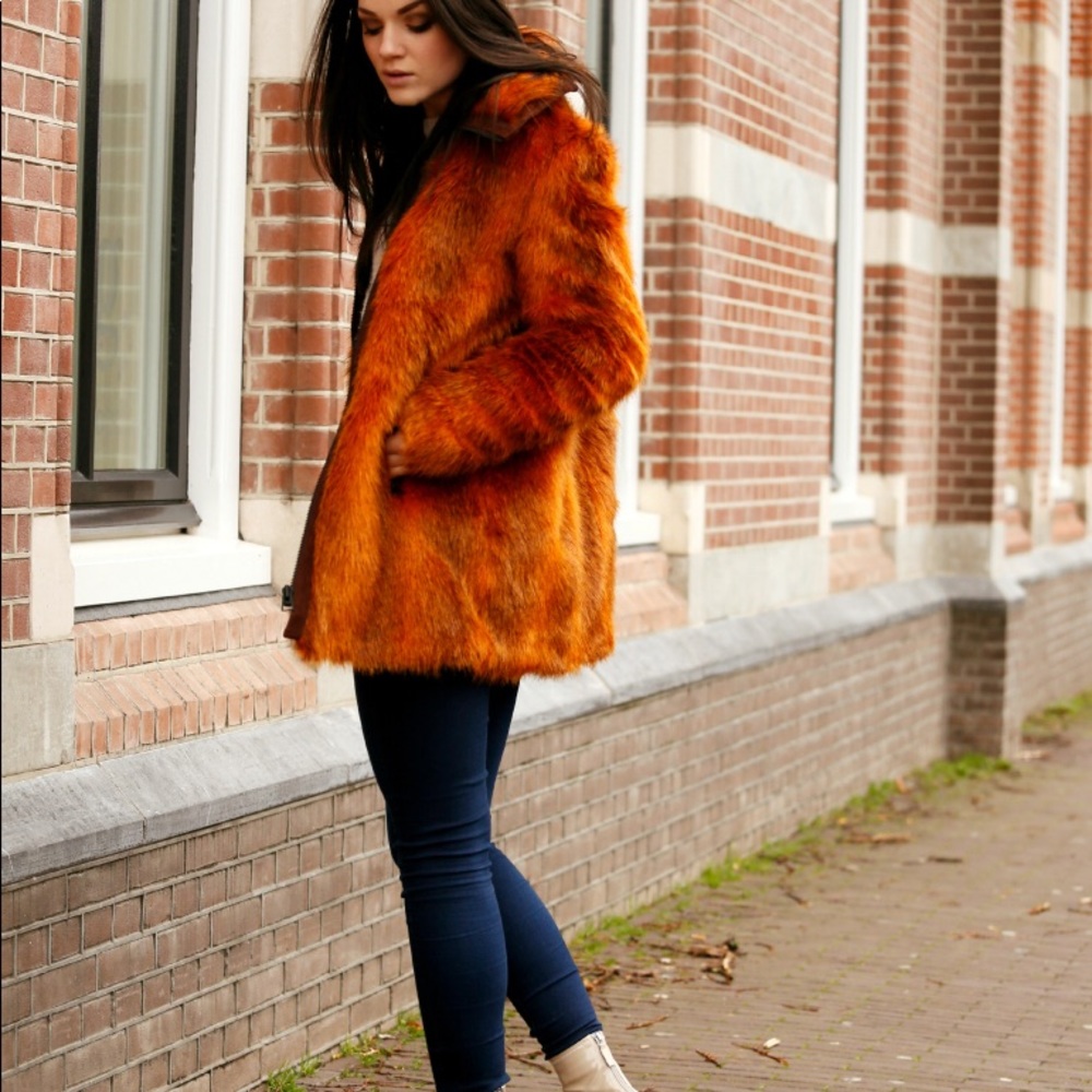 Fabulous H&M Studio Burnt orange faux fur coat