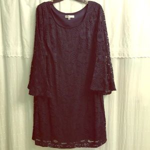 Robbie Bee navy lace shift dress with bell sleeves