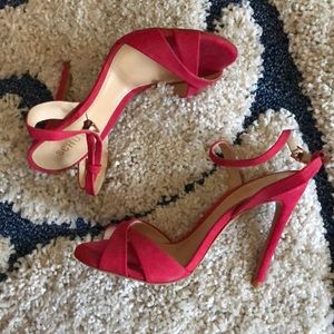 Red strappy Schultz heels
