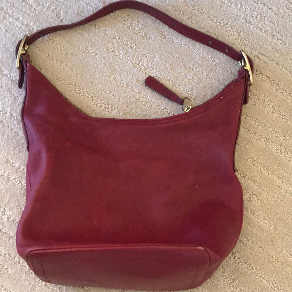 Red leather coach purse