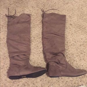 Over the knee suede boots.