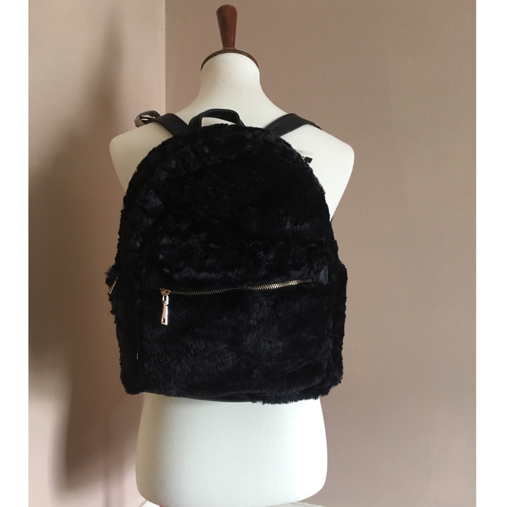 Black Faux Fur Backpack
