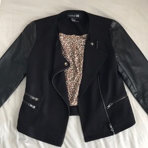 Forever 21 Jacket Faux Leather Sleeves Sz S