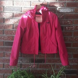 Hollister fusia fleece lined hooded jacket
