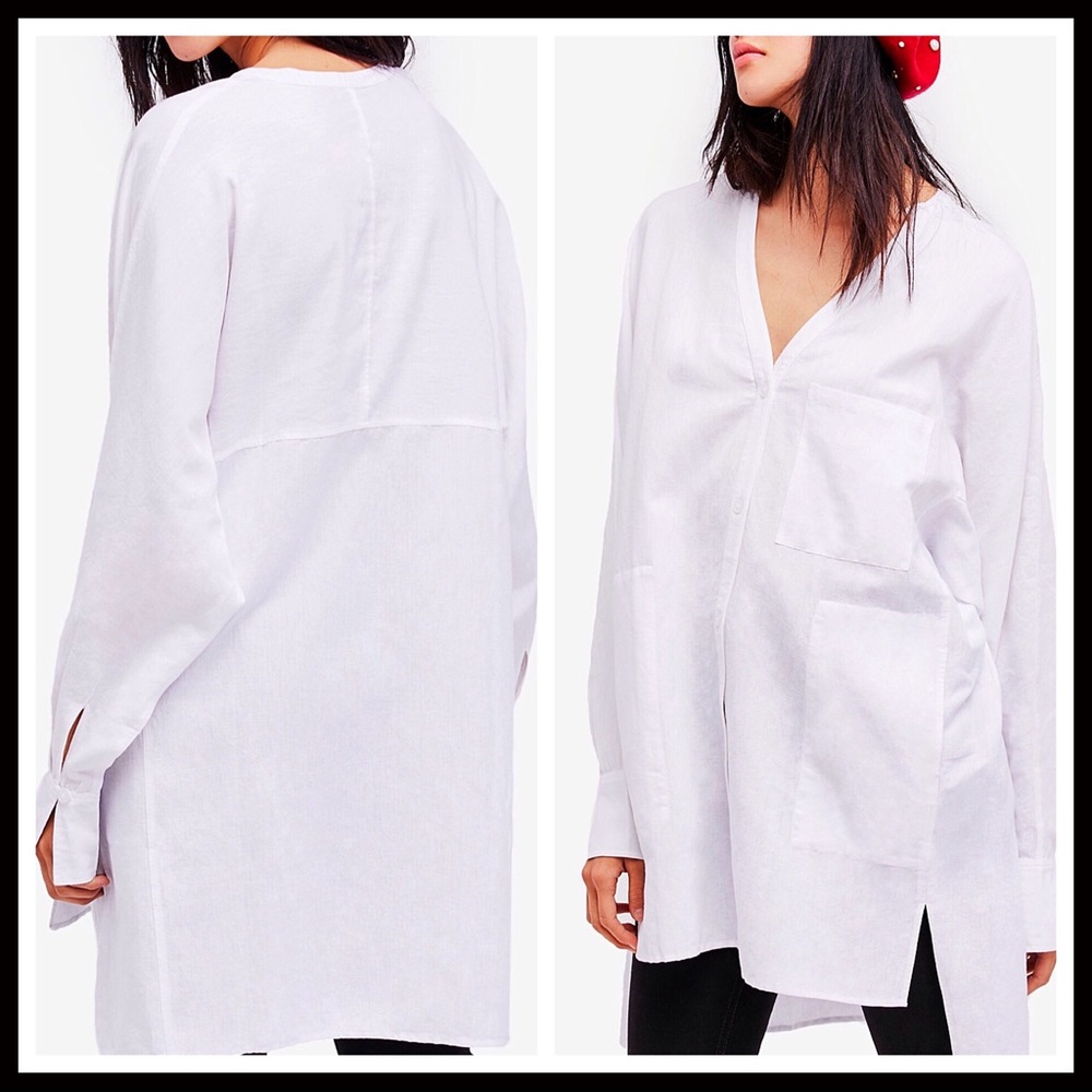 FREE PEOPLE WHITE TUNIC BUTTON FRONT Mini Dress - Picture 2 of 5