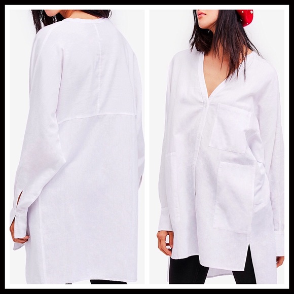 FREE PEOPLE WHITE TUNIC BUTTON FRONT Mini Dress - Picture 2 of 5