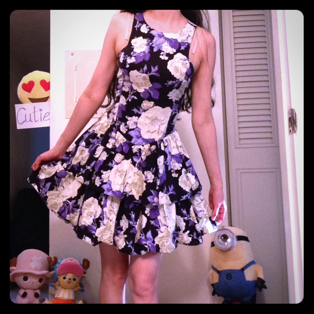All That Jazz Purple & Cream Lovely Floral Dress