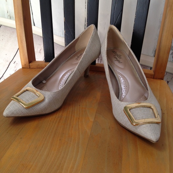 Dexflex Comfort Shoes - Dexflex Comfort Fabric Heels Gold Trim