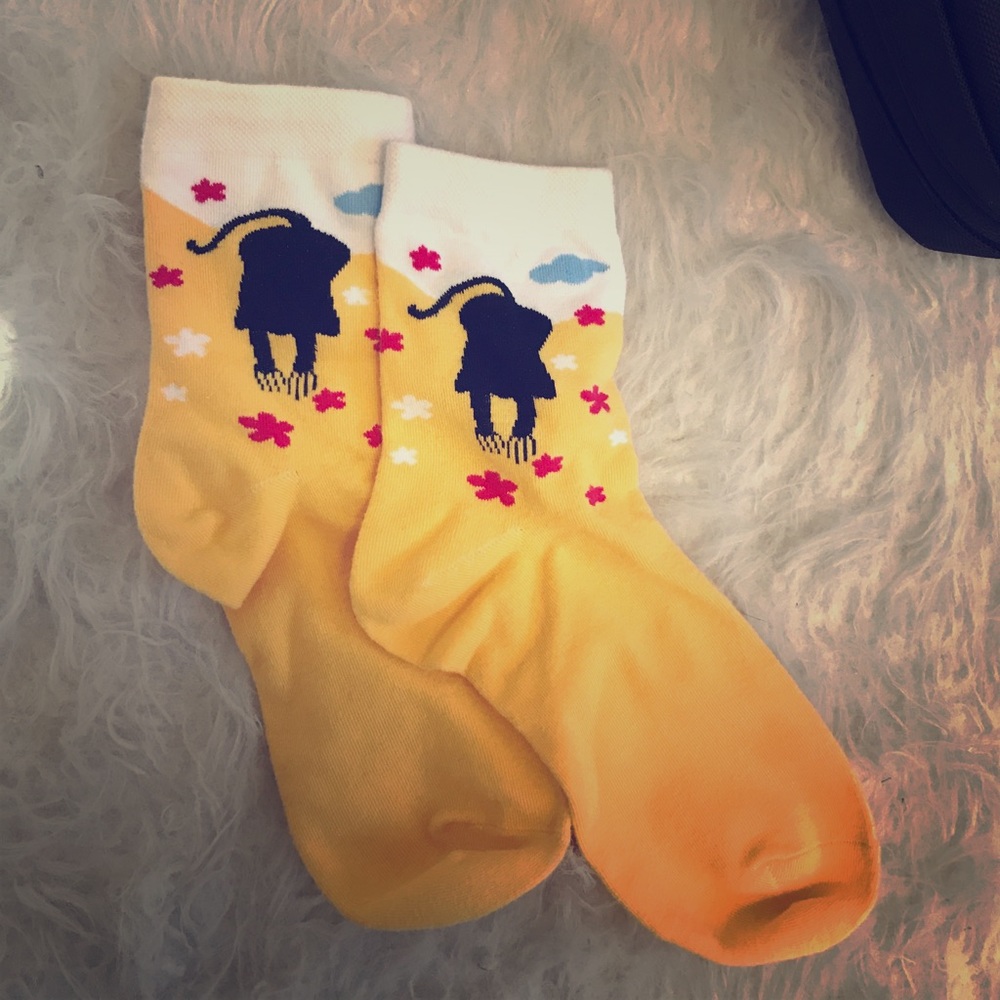 Yellow & White Abstract Cat Socks