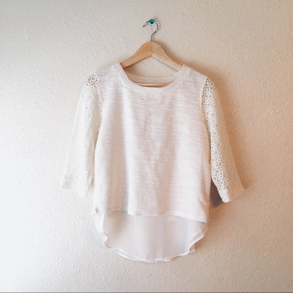 LC Lauren Conrad Tops - LC Lauren Conrad ivory knit lace blouse top small