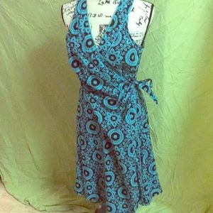 Brown and Blue Tea Wrap Dress
