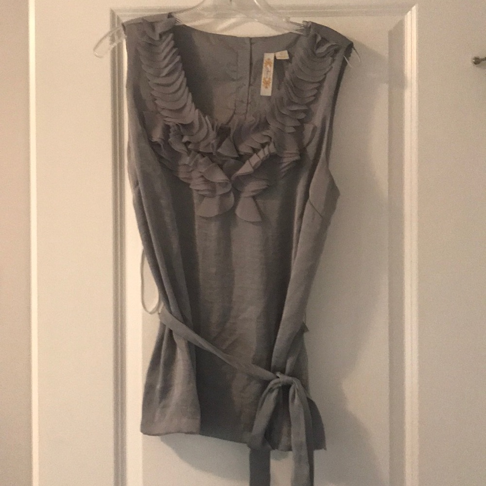 Silver/gray sleeveless top with ruffles