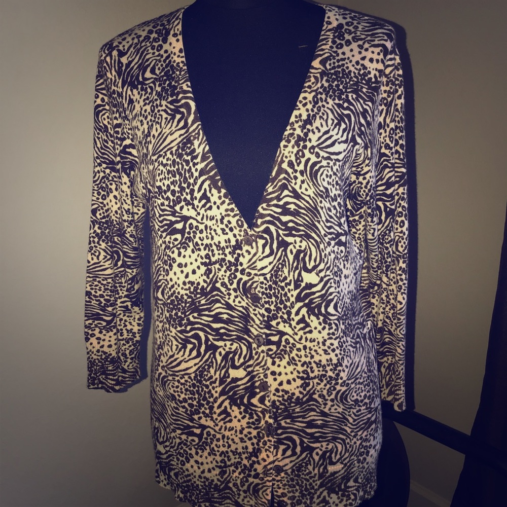 Cardigan Brown Cream Print Size Large Animal Print