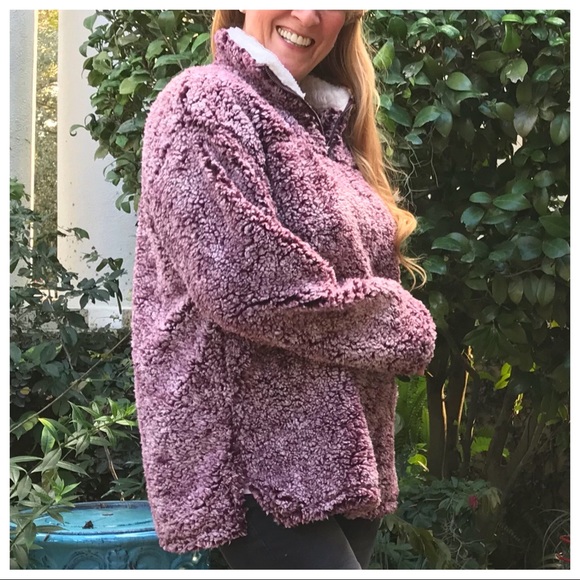 LAST 🔘 Two-Tone Sherpa Zip Neck Pullover Jacket - Picture 5 of 8